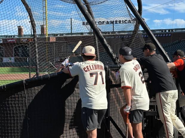 Sharks’ Celebrini, Smith visit SF Giants, take batting practice at Oracle Park