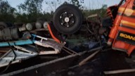 Tránsito interrumpido sobre Ruta 14 por vuelco de un camión