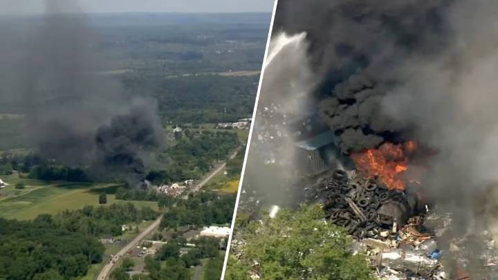 Tires at Pa. junkyard catch fire, sending black smoke into air