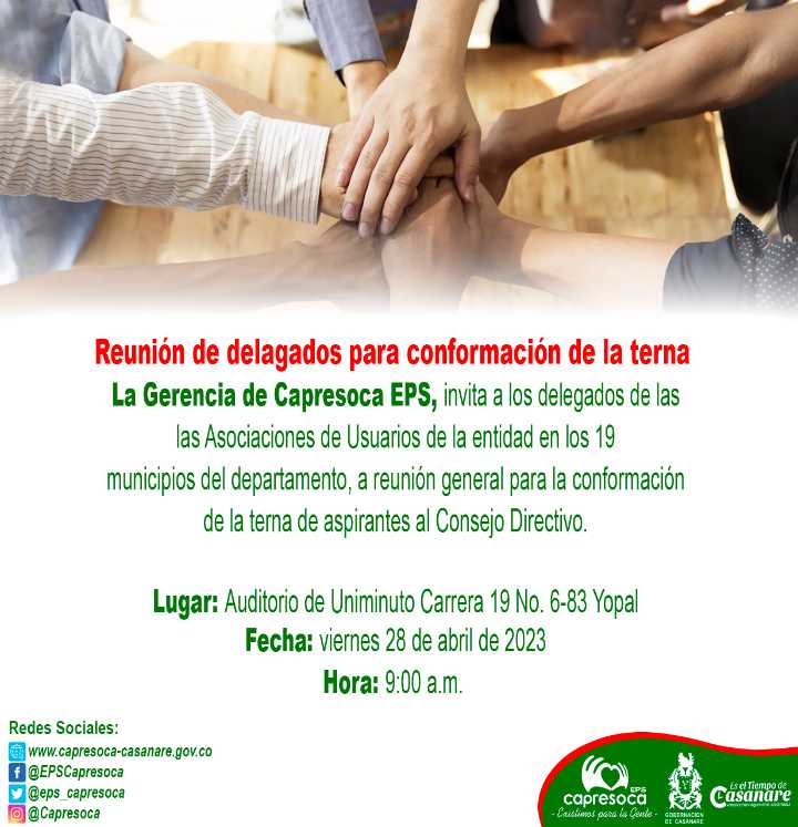 Capresoca Eps convoca a reunión de delegados para conformar la terna