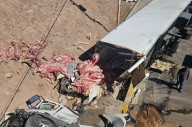Un camión con carne volcó y la gente intentó llevarse las medias reces
