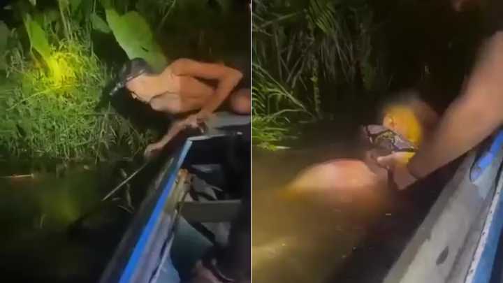 Se tiró a buscar un pez pero nunca se imaginó que abajo del agua lo esperaba una anaconda