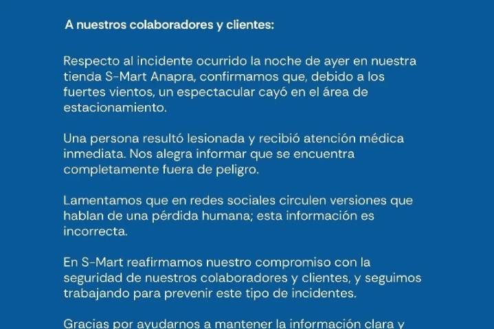 S-Mart aclara incidente en tienda Anapra: hay una persona lesionada