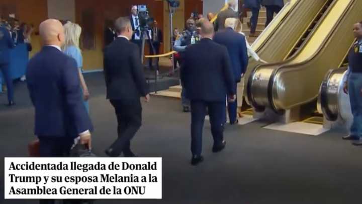 El enfado monumental de Trump: acusa a la ONU de darle unas escaleras mecánicas con las que casi se cae Melania