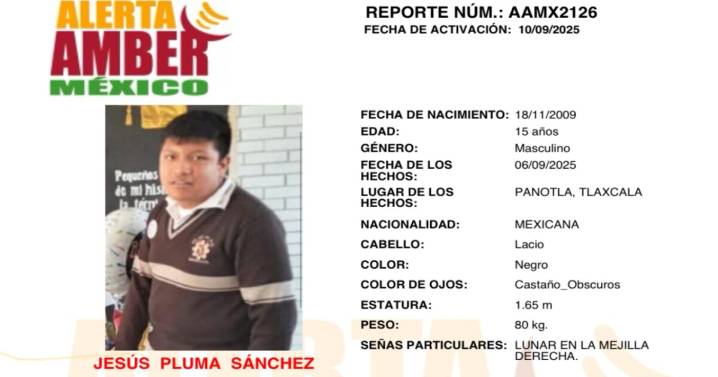 Alerta Amber: Jesús Pluma está desaparecido; solo tiene 15 años y lo buscan en Tlaxcala