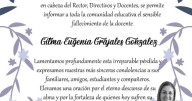 Más docentes y la Gobernación expresan dolor por muerte de la maestra Gilma, resaltan su amor por la educación