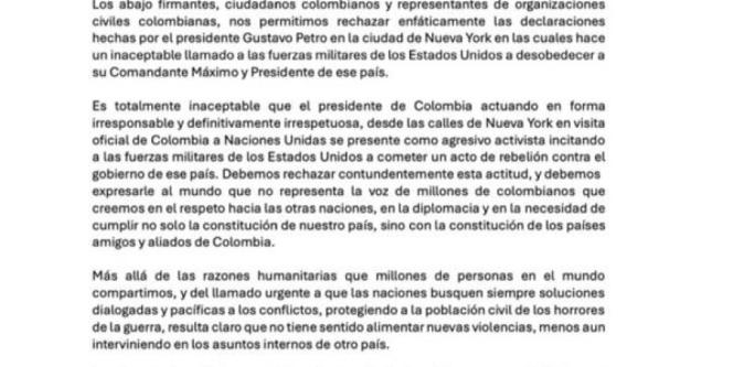 Rechazo generalizado: 500 líderes firman carta refuntando acciones de Petro en EE.UU. 