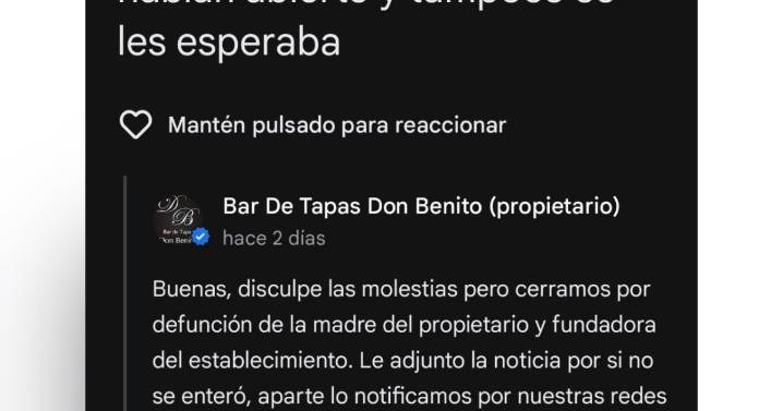 Machaca a un bar con una reseña demoledora pese a que estaba cerrado por la muerte de la dueña