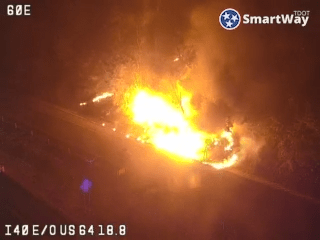 Tractor-trailer catches fire on I