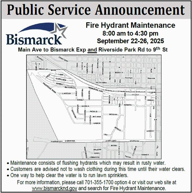 Bismarck to test fire hydrants, expect discolored water