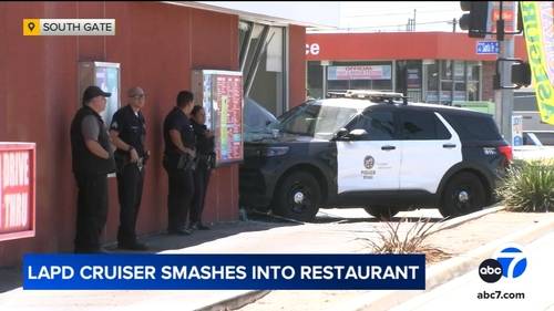 LAPD cruiser smashes into South Gate restaurant after chase