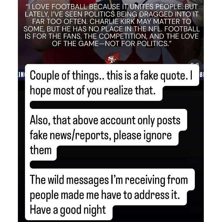 49ers’ George Kittle Clears Up ‘Fake’ Charlie Kirk Quote Attributed to Him