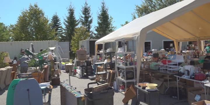 Dozens of items donated by community members for Sarah’s House Benefit Yard Sale