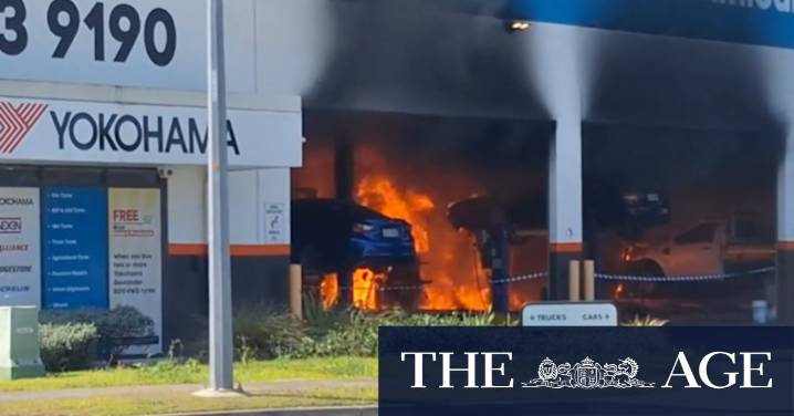 Man fighting for life after fire breaks out at Queensland tyre shop