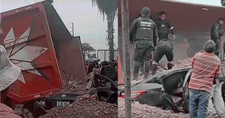Un tráiler se volcó y aplastó un auto en la Panamericana Norte: chofer quedó atrapado entre los escombros y falleció