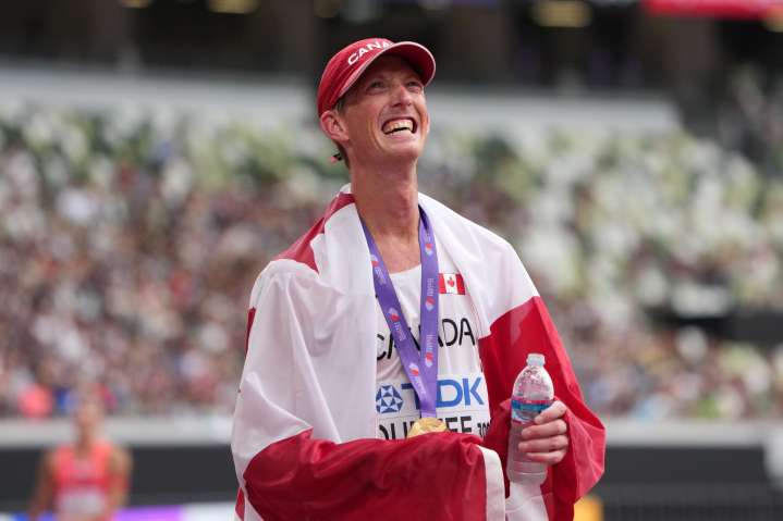 Evan Dunfee was fighting back tears after winning gold for Canada
