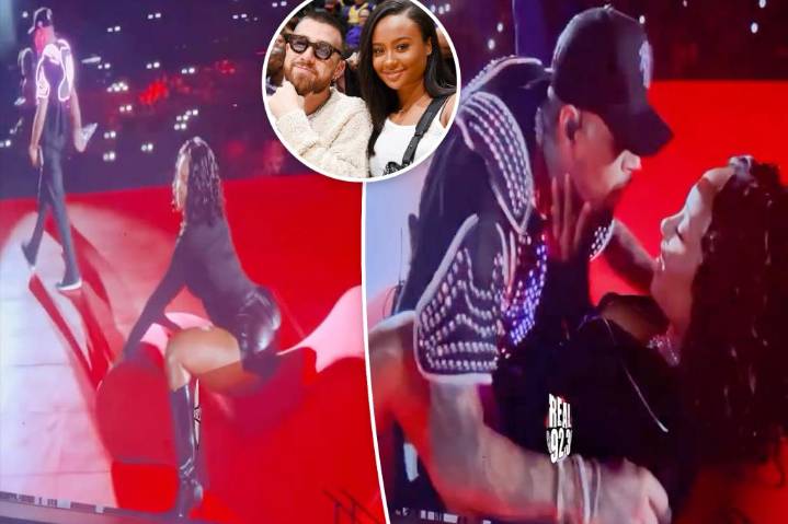 Travis Kelce's ex Kayla Nicole gets lap dance from Chris Brown during LA concert