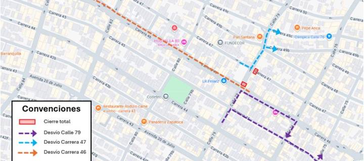 Anuncian cierre temporal de la calle 79 entre carreras 46 y 47, en Barranquilla