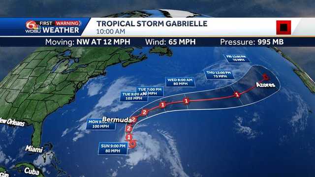 Gabrielle could become a hurricane east of Bermuda