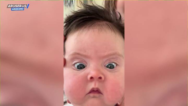 La cómica reacción de un bebé al ver su nuevo cambio rádical que acaba en vómito