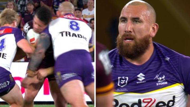 NRL 2025: Nelson Asofa-Solomona sin bin, on report for high tackle on Ben Talty, Melbourne Storm vs Brisbane Broncos, Round 27