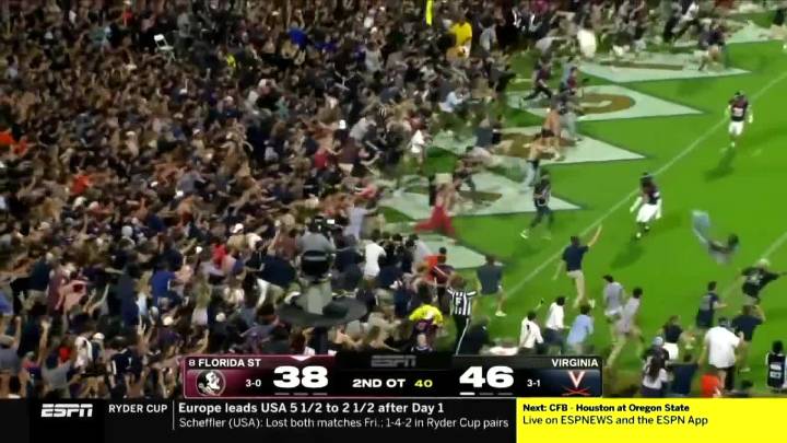 UVA fans storm field after upset victory over Florida State: 'Hope nobody got injured'
