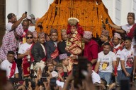 See Nepal’s living goddess leave her palace to bless throngs of worshipers