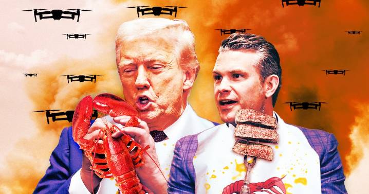 Trump and Hegseth Slammed for Chowing on Steak and Crab During Poland Drone Crisis