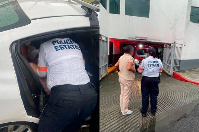 En plena lluvia, policías ayudan a mujer a dar a luz en taxi en Toluca