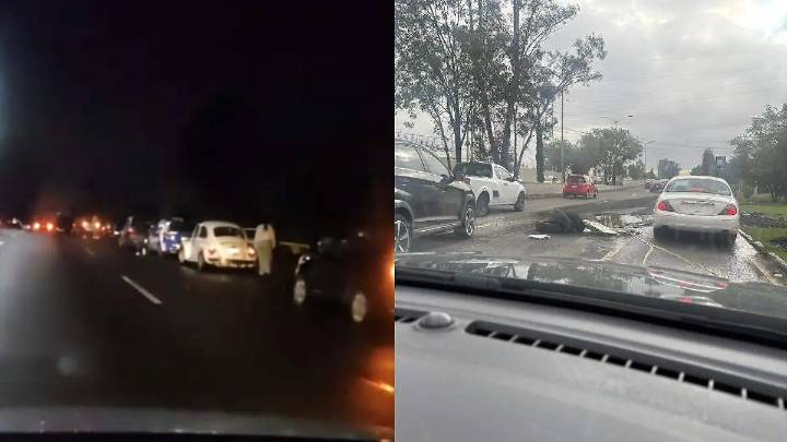 Enorme bache en la recta a Cholula afecta a más de 10 autos en una noche; ya realizan trabajos