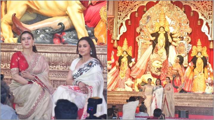 Kajol, Rani Mukerji come together to inaugurate North Bombay Sarbojanin Durga Puja