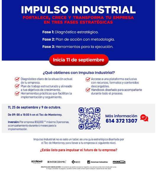 Lanzan CANACINTRA Chihuahua y Tec de Monterrey programa “Impulso Industrial” para fortalecer a las empresas locales