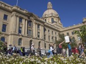 Dozens of Alberta students play hooky, rally for teachers
