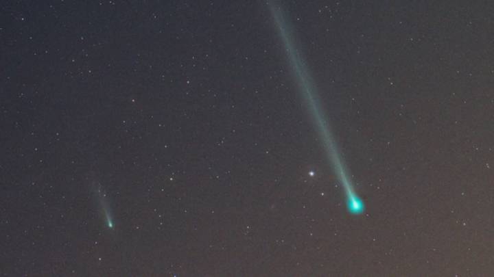 Rare Celestial Moment: Two Comets Appear Side By Side Lighting Up Night Sky