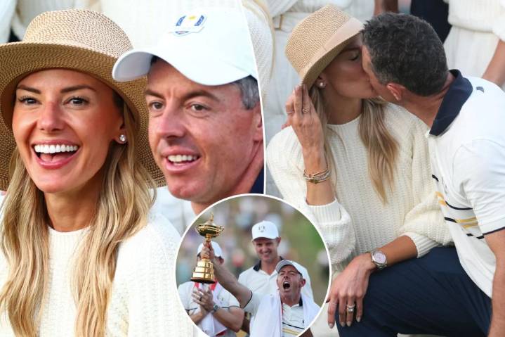 Rory McIlroy kisses wife Erica Stoll after wild Ryder Cup
