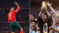 Periodista le da un beso a Cristiano Ronaldo tras ponerle la misma capa que usó Messi cuando levantó la Copa del Mundo en Catar