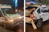 Varios heridos tras fuerte choque entre una ambulancia y un auto en esquina semaforizada