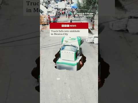 Lorry falls into sinkhole in Mexico City. #Mexico #MexicoCity #BBCNews