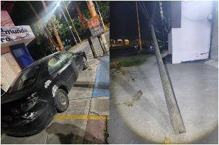 Conduce ebria y choca contra bolardo, señalamiento y poste en Convención