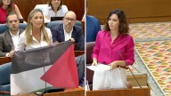 El PSOE enarbola una bandera de Palestina y Ayuso les contesta: "A ver cuando sacan una de España"
