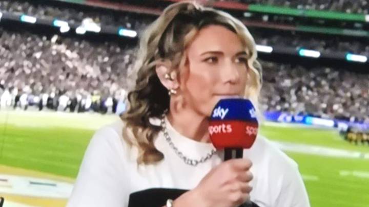 Awkward moment Sky Sports presenter is forced to hide her hand live on TV after broadcasting gaffe