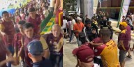 Hinchas del Tolima y del Medellín se enfrentaron en el estadio Manuel Murillo Toro en pleno partido