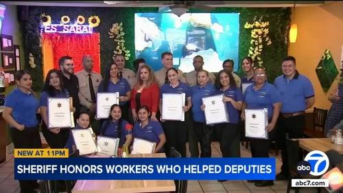 Workers at Restaurante Y Pupuseria La Ceiba in Compton awarded for helping injured Los Angeles deputies during ICE protests