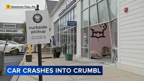 Car crashes through window of Crumbl cookie store in Newtown Township, Bucks County