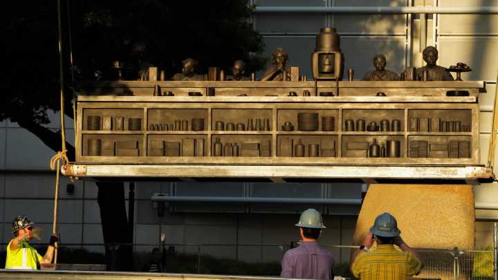Sculpture installed in Clara Luper Sit-in Plaza in downtown OKC