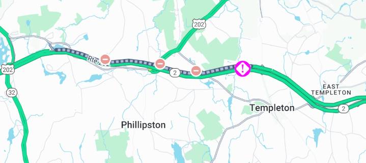 Part of Route 2 closed in Central Mass. after Monday morning pileup
