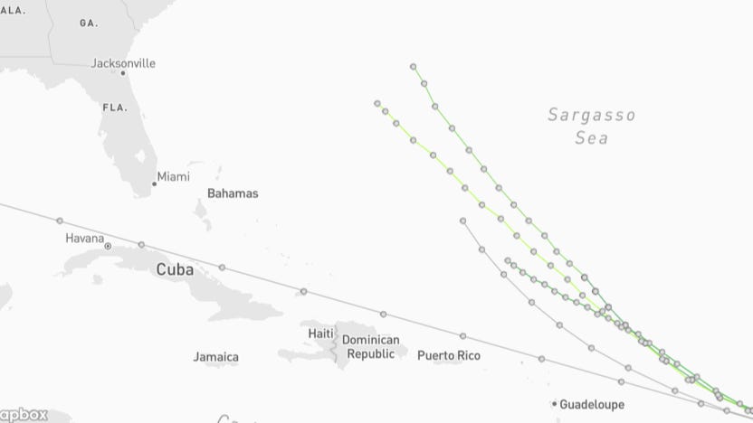 Spaghetti models for Gabrielle, 2 new developing tropical systems
