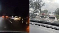 Enorme bache en la recta a Cholula afecta a más de 10 autos en una noche; ya realizan trabajos