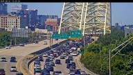 Crash blocking lanes on Big Mac Bridge in Newport