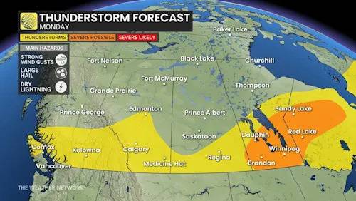 Cold front brings storms, sharp temperature drop to Prairies and Ontario